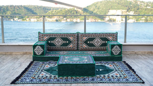 Green Floor Couch Set, Sectional Sofas, Arabic Floor Sofa Set, Yoga Meditation Mat, Futon Sofa Bed, Sofa with Ottoman Couch and Rug