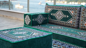 Green Floor Couch Set, Sectional Sofas, Arabic Floor Sofa Set, Yoga Meditation Mat, Futon Sofa Bed, Sofa with Ottoman Couch and Rug