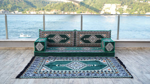 Green Floor Couch Set, Sectional Sofas, Arabic Floor Sofa Set, Yoga Meditation Mat, Futon Sofa Bed, Sofa with Ottoman Couch and Rug