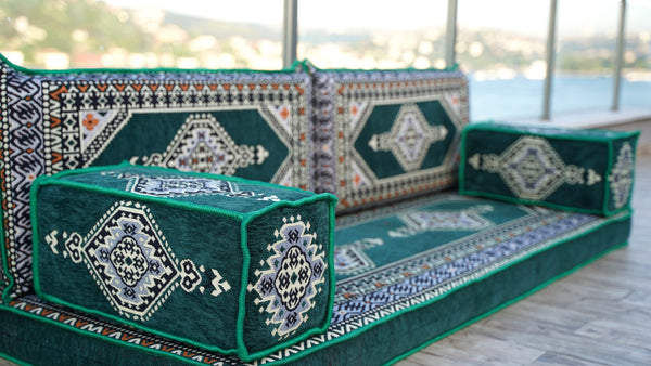 Green Floor Couch Set, Sectional Sofas, Arabic Floor Sofa Set, Yoga Meditation Mat, Futon Sofa Bed, Sofa with Ottoman Couch and Rug