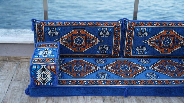 وسائد أرضية داخلية زرقاء، أرائك غرفة معيشة مغربية، أريكة أرضية عربية، وسادة أرضية تركية، أطقم أرائك فردية، أريكة عرقية
