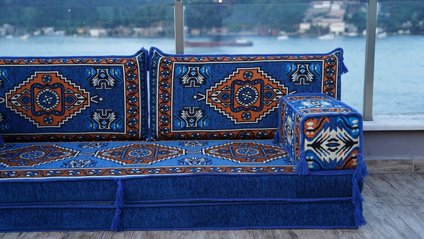 وسائد أرضية داخلية زرقاء، أرائك غرفة معيشة مغربية، أريكة أرضية عربية، وسادة أرضية تركية، أطقم أرائك فردية، أريكة عرقية