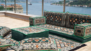 Single Shaped Red Floor Cushions, Modern Arabic Majlis Set, Floor Sofa Set, Ethnic Sofa with Ottoman Couch and Rug, Arabic Jalsa, Moroccan Sofa, Sectional Sofa