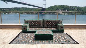 Single Shaped Red Floor Cushions, Modern Arabic Majlis Set, Floor Sofa Set, Ethnic Sofa with Ottoman Couch and Rug, Arabic Jalsa, Moroccan Sofa, Sectional Sofa