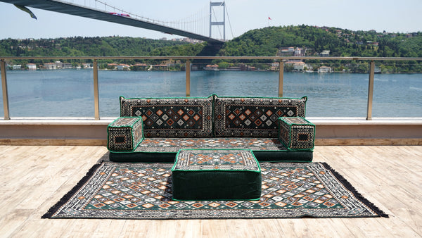 Single Shaped Red Floor Cushions, Modern Arabic Majlis Set, Floor Sofa Set, Ethnic Sofa with Ottoman Couch and Rug, Arabic Jalsa, Moroccan Sofa, Sectional Sofa