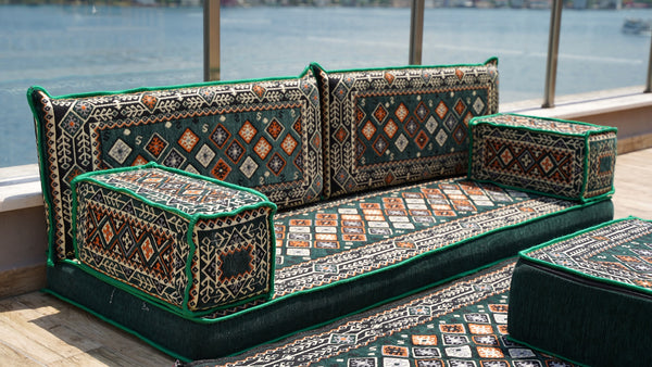 Single Shaped Red Floor Cushions, Modern Arabic Majlis Set, Floor Sofa Set, Ethnic Sofa with Ottoman Couch and Rug, Arabic Jalsa, Moroccan Sofa, Sectional Sofa