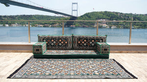 Single Shaped Red Floor Cushions, Modern Arabic Majlis Set, Floor Sofa Set, Ethnic Sofa with Ottoman Couch and Rug, Arabic Jalsa, Moroccan Sofa, Sectional Sofa