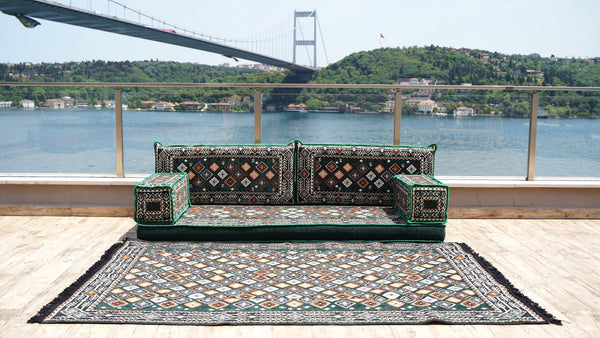 Single Shaped Red Floor Cushions, Modern Arabic Majlis Set, Floor Sofa Set, Ethnic Sofa with Ottoman Couch and Rug, Arabic Jalsa, Moroccan Sofa, Sectional Sofa