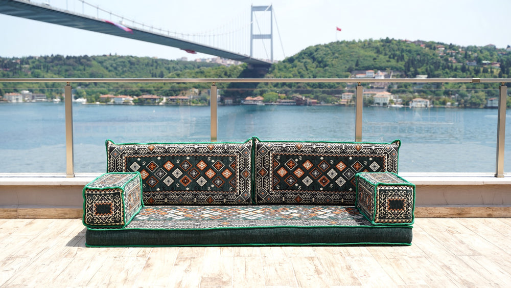 Green Arabic Sofa Set, Authentic Floor Couch, Sectional Sofas, Arabic Majlis, Single Sofa Sets, Turkish Rug, Couch Covers