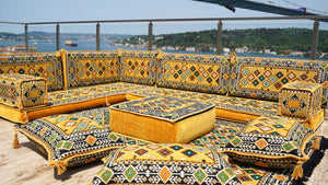Yellow Floor Cushions, L Shaped Sectional Sofas, Arabic Sofa Set, Pallet Sofa, Arabic Majlis, Pouffs