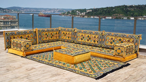 Yellow Floor Cushions, L Shaped Sectional Sofas, Arabic Sofa Set, Pallet Sofa, Arabic Majlis, Pouffs