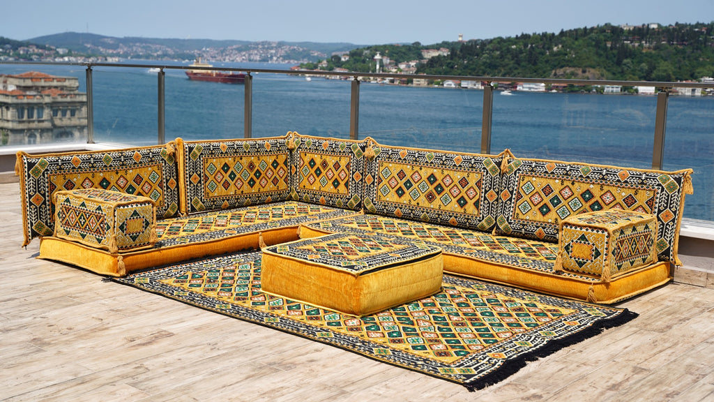 Gray L Shaped Pallet Cushions, Arabic Floor Sofa Set, Oriental