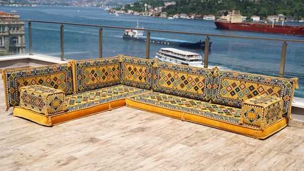 Yellow Floor Cushions, L Shaped Sectional Sofas, Arabic Sofa Set, Pallet Sofa, Arabic Majlis, Pouffs