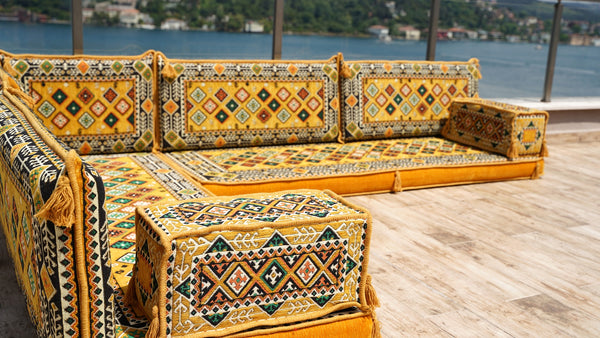 Yellow Floor Cushions, L Shaped Sectional Sofas, Arabic Sofa Set, Pallet Sofa, Arabic Majlis, Pouffs