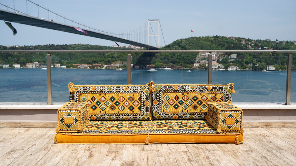 Yellow Sectional Sofa, Terrace Sofa, Floor Cushions, Arabic Majlis, Poufs, Single Sofa Sets, Turkish Floor Seating Set