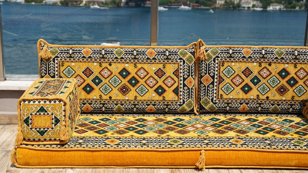 Yellow Sectional Sofa, Terrace Sofa, Floor Cushions, Arabic Majlis, Po Arabic Sofa