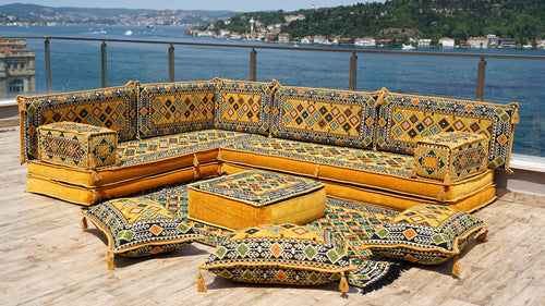 8'' Thickness L Sofa Set, Sectional Sofa Set, Floor Pillow, Arabic Majlis, Moroccan Livingroom Cushion