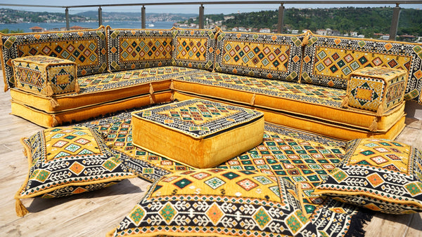 8'' Thickness L Sofa Set, Sectional Sofa Set, Floor Pillow, Arabic Majlis, Moroccan Livingroom Cushion