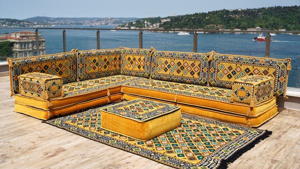 8'' Thickness L Sofa Set, Sectional Sofa Set, Floor Pillow, Arabic Majlis, Moroccan Livingroom Cushion