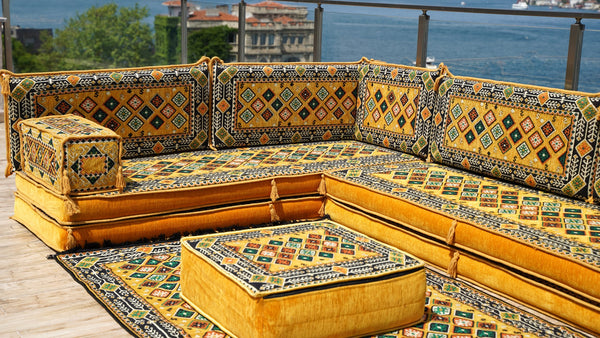 8'' Thickness L Sofa Set, Sectional Sofa Set, Floor Pillow, Arabic Majlis, Moroccan Livingroom Cushion