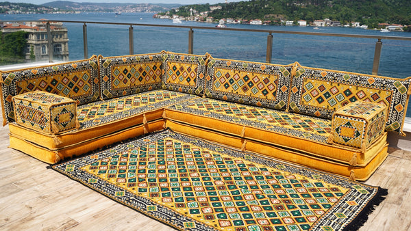 8'' Thickness L Sofa Set, Sectional Sofa Set, Floor Pillow, Arabic Majlis, Moroccan Livingroom Cushion