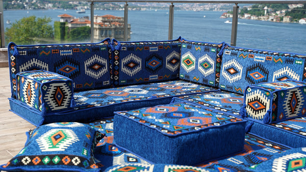 أرائك معيشة مصنوعة يدويًا، قماش متين، ديكور منزلي مغربي، أريكة أرضية عربية