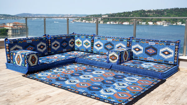 أرائك معيشة مصنوعة يدويًا، قماش متين، ديكور منزلي مغربي، أريكة أرضية عربية