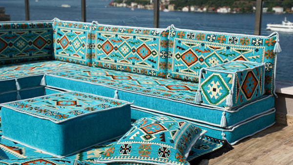 8'' Thickness L Sofa Set, Moroccan Home Decor, Pallet Sofas, Oriental Floor Cushions, Bench Cushions