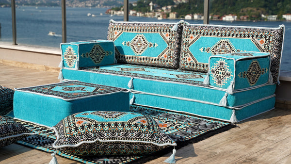 8'' Thickness Sofa Set, Turquoise Turkish Floor Sofas, Floor Couch, Reading Sofa Pillow, Window Seat, Bench Cushion