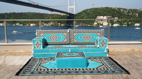 8'' Thickness Sofa Set, Turquoise Turkish Floor Sofas, Floor Couch, Reading Sofa Pillow, Window Seat, Bench Cushion