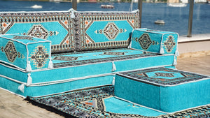 8'' Thickness Sofa Set, Turquoise Turkish Floor Sofas, Floor Couch, Reading Sofa Pillow, Window Seat, Bench Cushion