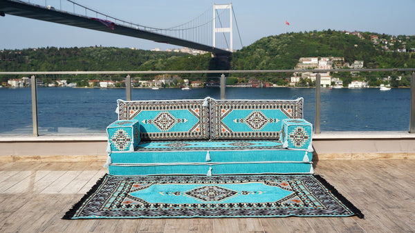 8'' Thickness Sofa Set, Turquoise Turkish Floor Sofas, Floor Couch, Reading Sofa Pillow, Window Seat, Bench Cushion