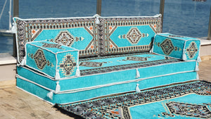 8'' Thickness Sofa Set, Turquoise Turkish Floor Sofas, Floor Couch, Reading Sofa Pillow, Window Seat, Bench Cushion