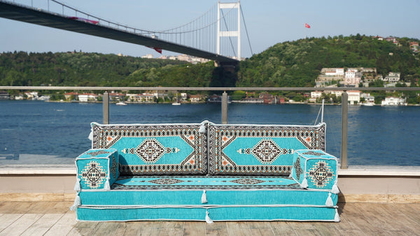 8'' Thickness Sofa Set, Turquoise Turkish Floor Sofas, Floor Couch, Reading Sofa Pillow, Window Seat, Bench Cushion