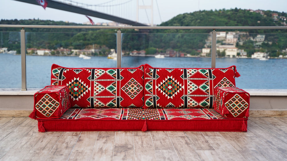 Red Window Seat, Bench cushion, 4" Thickness Floor Couch, Reading Sofa Pillow, Single Sofa Sets, Meditation Yoga Loveseat