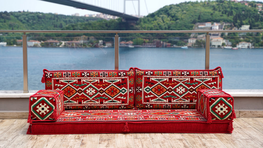 Red Single Corner Sofa Seating Set, Arabic Sofa Set, Oriental Floor Seating, Single Sofa Sets,Living Room Sofa