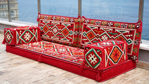 Red Single Corner Sofa Seating Set, Arabic Sofa Set, Oriental Floor Seating, Single Sofa Sets,Living Room Sofa