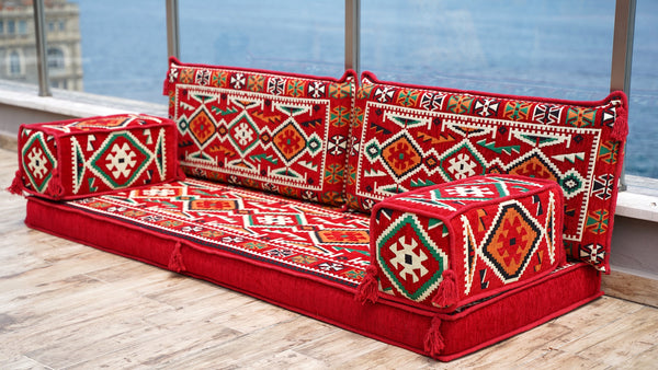 Red Single Corner Sofa Seating Set, Arabic Sofa Set, Oriental Floor Seating, Single Sofa Sets,Living Room Sofa