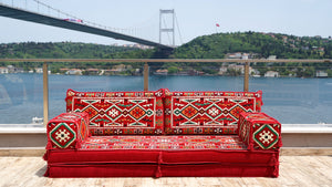 Red Single Corner Sofa Seating Set, Arabic Sofa Set, Oriental Floor Seating, Single Sofa Sets,Living Room Sofa