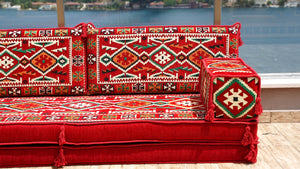 Red Single Corner Sofa Seating Set, Arabic Sofa Set, Oriental Floor Seating, Single Sofa Sets,Living Room Sofa