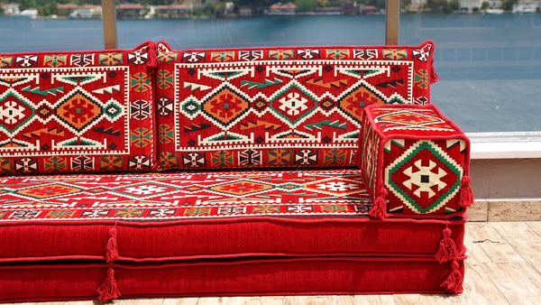 Red Single Corner Sofa Seating Set, Arabic Sofa Set, Oriental Floor Seating, Single Sofa Sets,Living Room Sofa