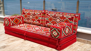 Red Single Corner Sofa Seating Set, Arabic Sofa Set, Oriental Floor Seating, Single Sofa Sets,Living Room Sofa