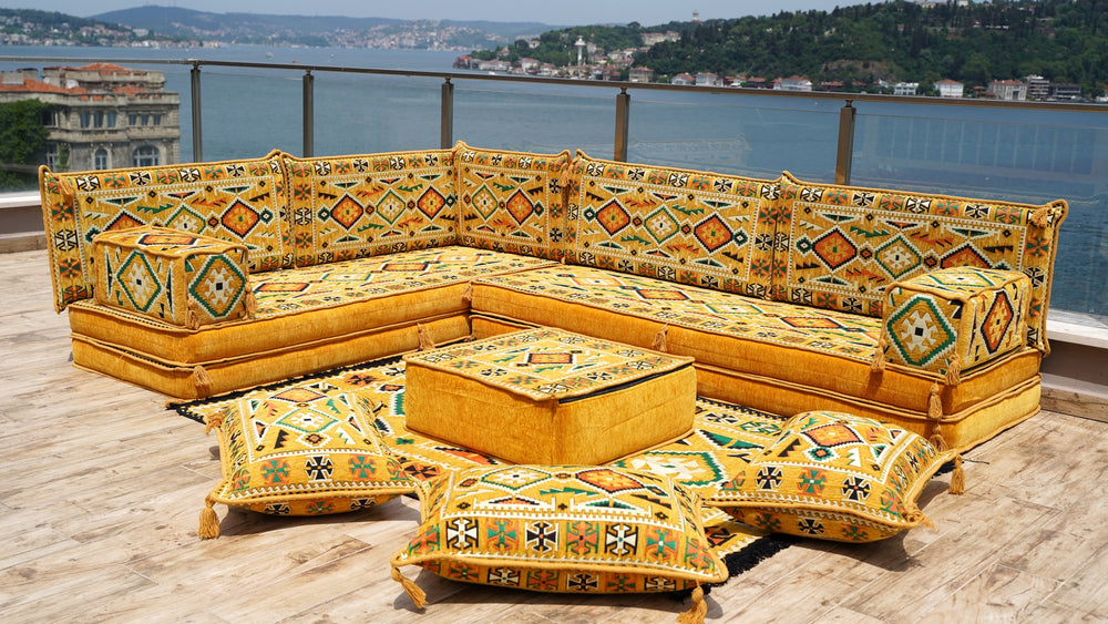 8'' Thickness L Sofa Set, Floor Sofas, Arabic Sofa Seating, Floor Pillow, Corner Floor Couch