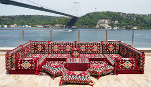 Maroon U Shaped Bench Cushions, Arabic Majlis Seating, Arabic Floor Seating Sofa, Floor Couch, Indoor Floor Sofa
