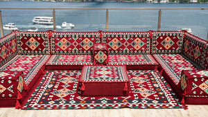 Maroon U Shaped Bench Cushions, Arabic Majlis Seating, Arabic Floor Seating Sofa, Floor Couch, Indoor Floor Sofa