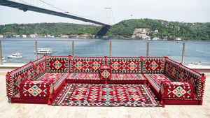 Maroon U Shaped Bench Cushions, Arabic Majlis Seating, Arabic Floor Seating Sofa, Floor Couch, Indoor Floor Sofa