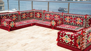 Maroon U Shaped Bench Cushions, Arabic Majlis Seating, Arabic Floor Seating Sofa, Floor Couch, Indoor Floor Sofa