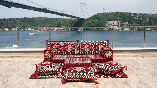 Bohemian Floor Cushion, Sectional Sofa with Ottoman Couch and Rug, Turkish Floor Seating Set, Sofa Slipcovers, Cushion Couch