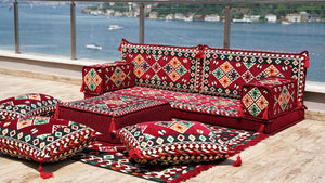 Bohemian Floor Cushion, Sectional Sofa with Ottoman Couch and Rug, Turkish Floor Seating Set, Sofa Slipcovers, Cushion Couch