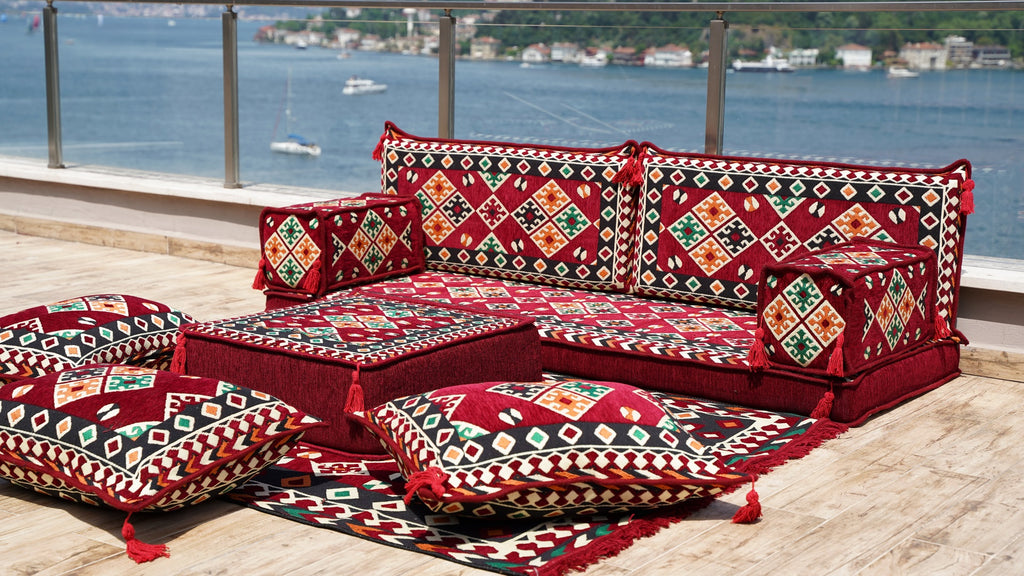 Bohemian Floor Cushion, Sectional Sofa with Ottoman Couch and Rug, Tur –  Arabic Sofa